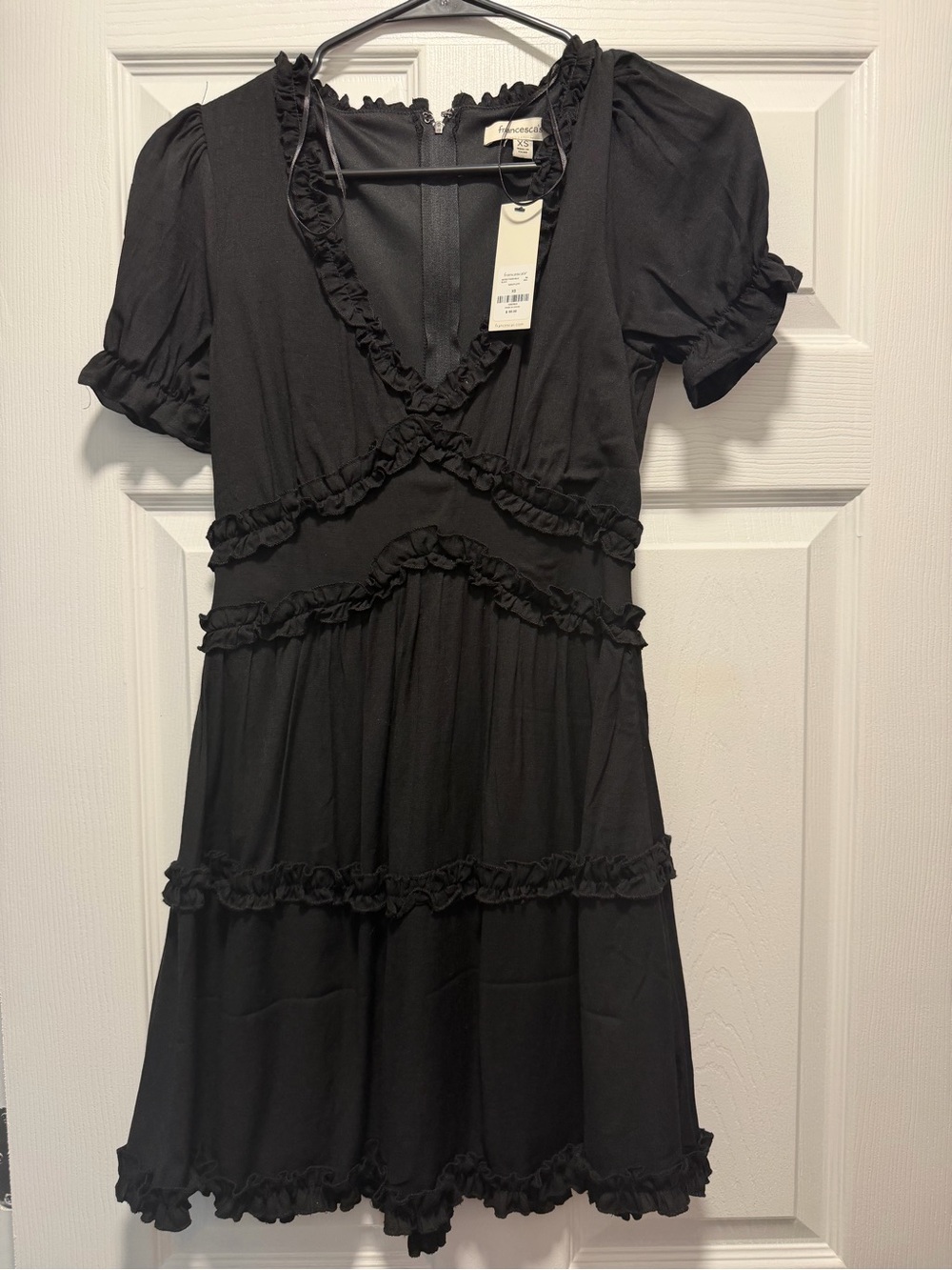Francesca’s Women’s Black Ruffle V-Neck Dress